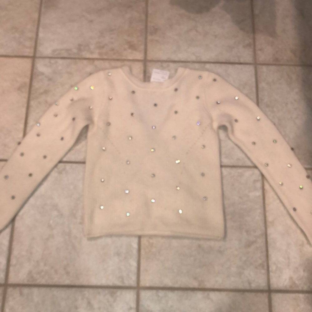Cashmere winter white ribbed stone embellished sweater new with tags dice XS
